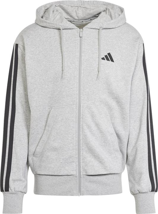 adidas Men's Essential Three Stripes French Terry Fullzip Hoodie, Medium Grey Heather/Black, XL (XL)