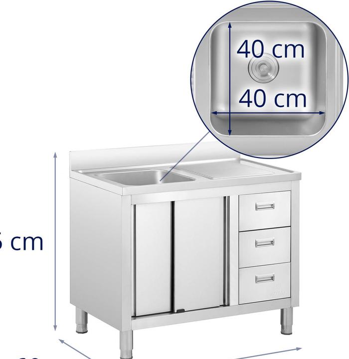 Image du produit Royal Catering Plonge inox sur meuble - 1 bac - - Acier inoxydable - 400 x 400 x 300 mm