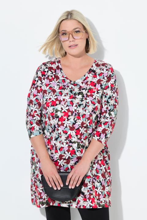 Produktbild Ulla Popken Longshirt, Blüten, A-Linie, V-Ausschnitt, 3/4-Arm (58)