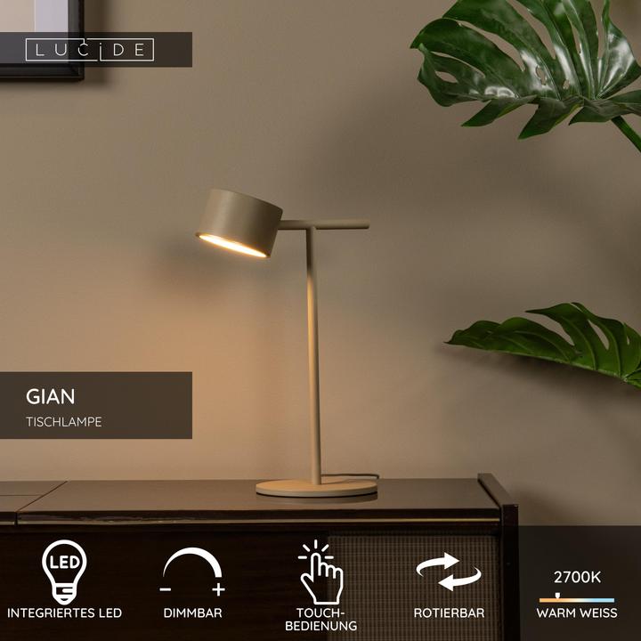 Actual product image Lucide GIAN - Tafellamp - LED Dimb. - 1x9W 2700K - Taupe