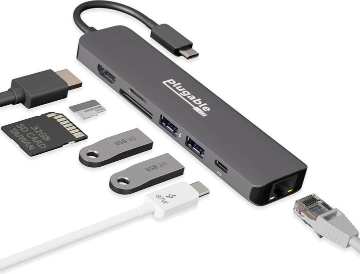 Plugable Hub USB C 7 en 1 avec Ethernet (USB-C)