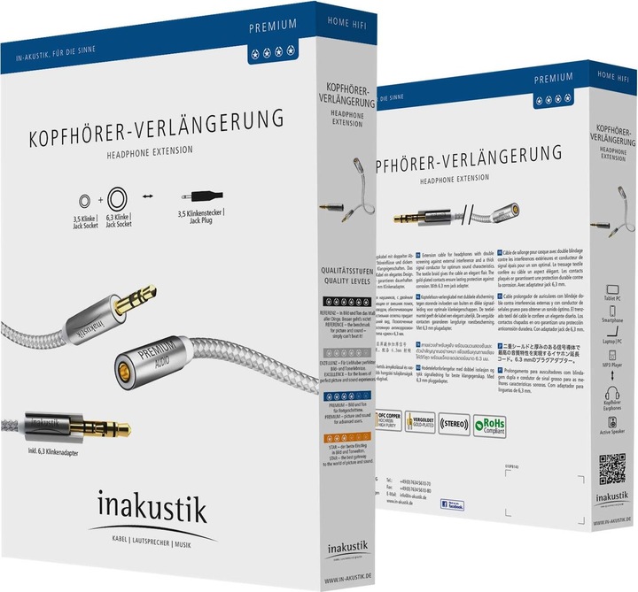 Actual product image Inakustik Premium 3.5mm Stereo Jack Extension Cable (7.50 m, 3.5mm jack (AUX))