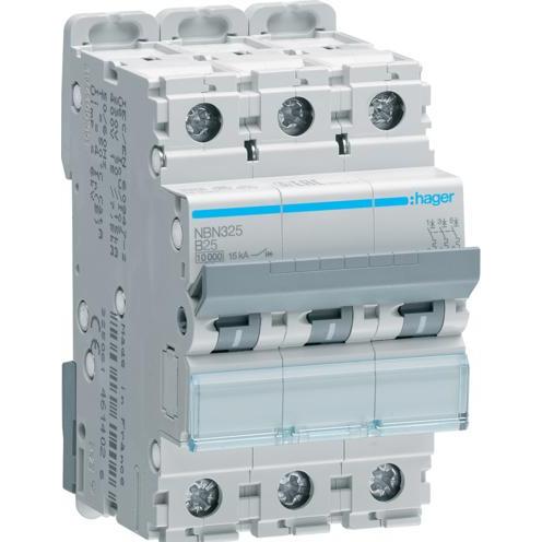 Hager, Schutzschalter, Hubschrauber Gegenstromschalter 3P B 25A 10 kA AC (NBN325)