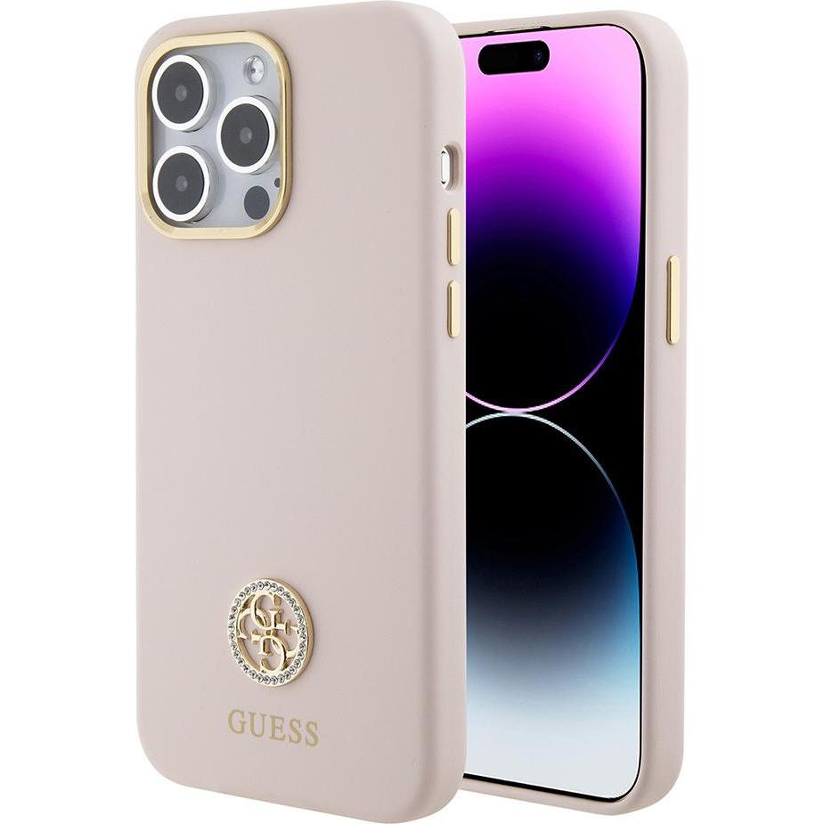 Guess GUHCP15XM4DGPP iPhone 15 Pro Max 6.7" różowy/pink hardcase Silicone Logo Strass 4G (Apple iPhone 15 Pro Max), Smar...