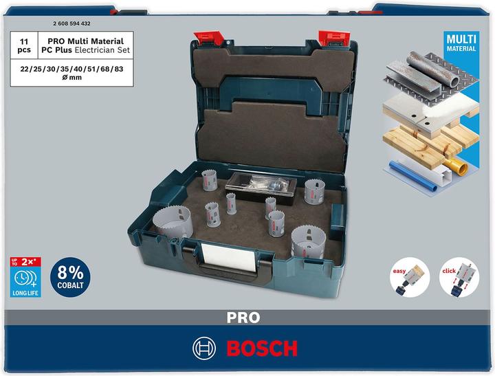 Produktbild Bosch Professional Zubehör PRO Multi Material PC Plus Lochsägen-Set (22 mm, 25 mm, 30 mm, 35 mm, 40 mm, 51 mm, 68 mm, 83 mm)