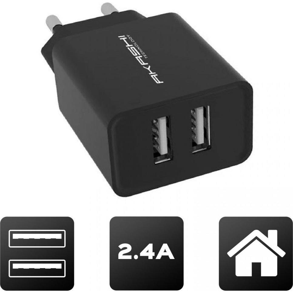 Akashi Dual USB-A 2.4A (12 W), USB Ladegerät, Schwarz