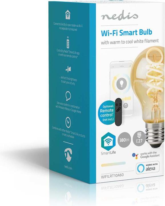 Produktbild Nedis SmartLife LED Filament Lampe | Wi-Fi | E27 | 360 lm | 4.9 W | Warm bis kühlen weiss | 1800 - 65 (E27, 360 lm, 1x)
