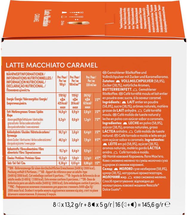 Valori nutrizionali e ingredienti Nescafé Dolce Gusto Latte Macchiato Caramel (16 x Porta.)