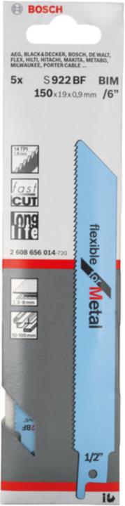 Image du produit Bosch Professional Zubehör Lame de scie sabre S 922 BF, Flexible for Metal, pack de 100