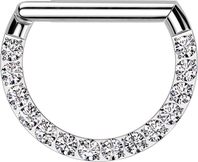 Produktbild Star Piercing Micro Segmentring klappbar silber Halbring front Kristalle silber (ohne Messing, Titan)