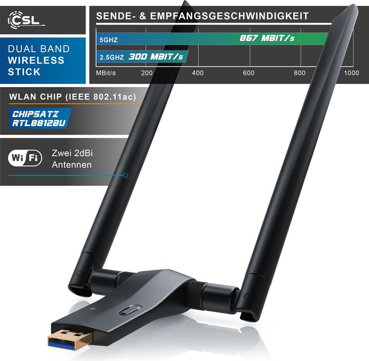 Produktbild CSL AC1200 WLAN Adapter USB 3.0 (USB 3.0)