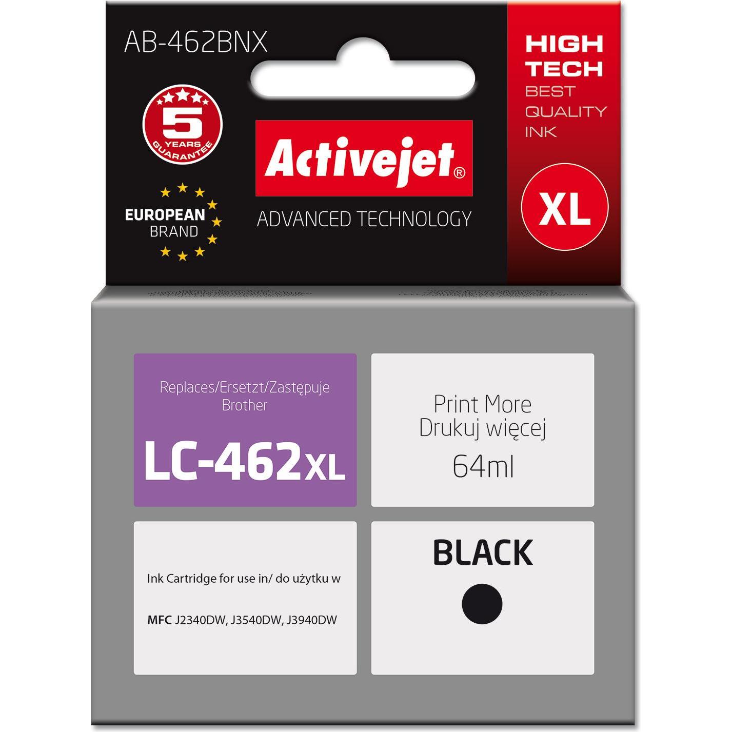 Activejet, Druckerpatrone, AB-462BNX Tinte für Brother Drucker Ersatztinte Brother LC-462XLBK Supreme 64 ml schwa