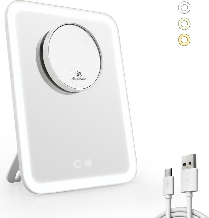 Emke Kosmetikspiegel mit Beleuchtung, 1X+3X Vergrösserung, 2000mAh USB Aufladbarer, 3000K/4000K/6500K