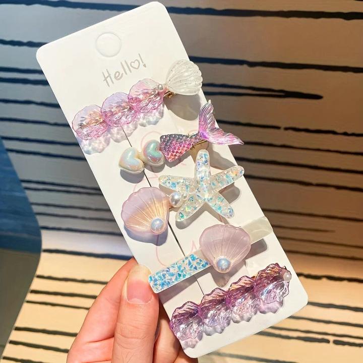 Produktbild Activity Board 5pcs Niedliche Meerjungfrau & Seestern Haarspange Set - Harz Tier-Designs, perfekt für (5 Stk.)