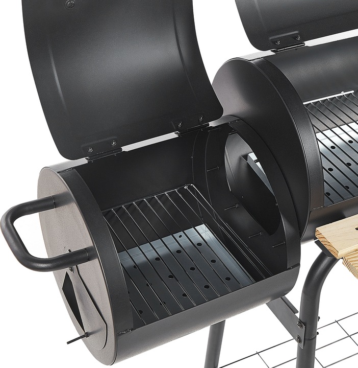 Produktbild Beliani Holzkohlegrill mit Räucherkammer schwarz rollbar SATAH (31 cm)