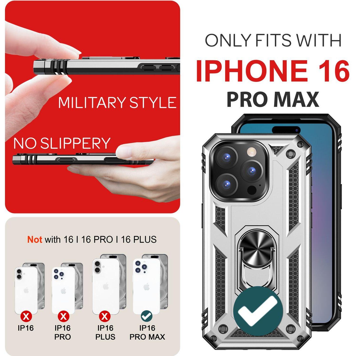 Thumbnail - Nalia Stossfeste Military-Style Ring Hülle (Apple iPhone 16 Pro Max), Smartphone Hülle, Silber
