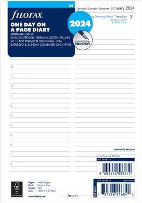 Filofax Insert Size Calendar 1 day on 1 page multilingual (148 x 210 mm)