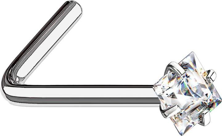 Image du produit Star Piercing Clous de nez angulaires argentés cristal carré serti d'argent (Titane, sans laiton)