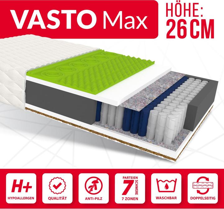Actual product image Avetoe Matratze 160x200 VASTO MAX - 7 Zonen - Kokos - H3/H4 - 26cm (160 x 200 cm, Spring core)