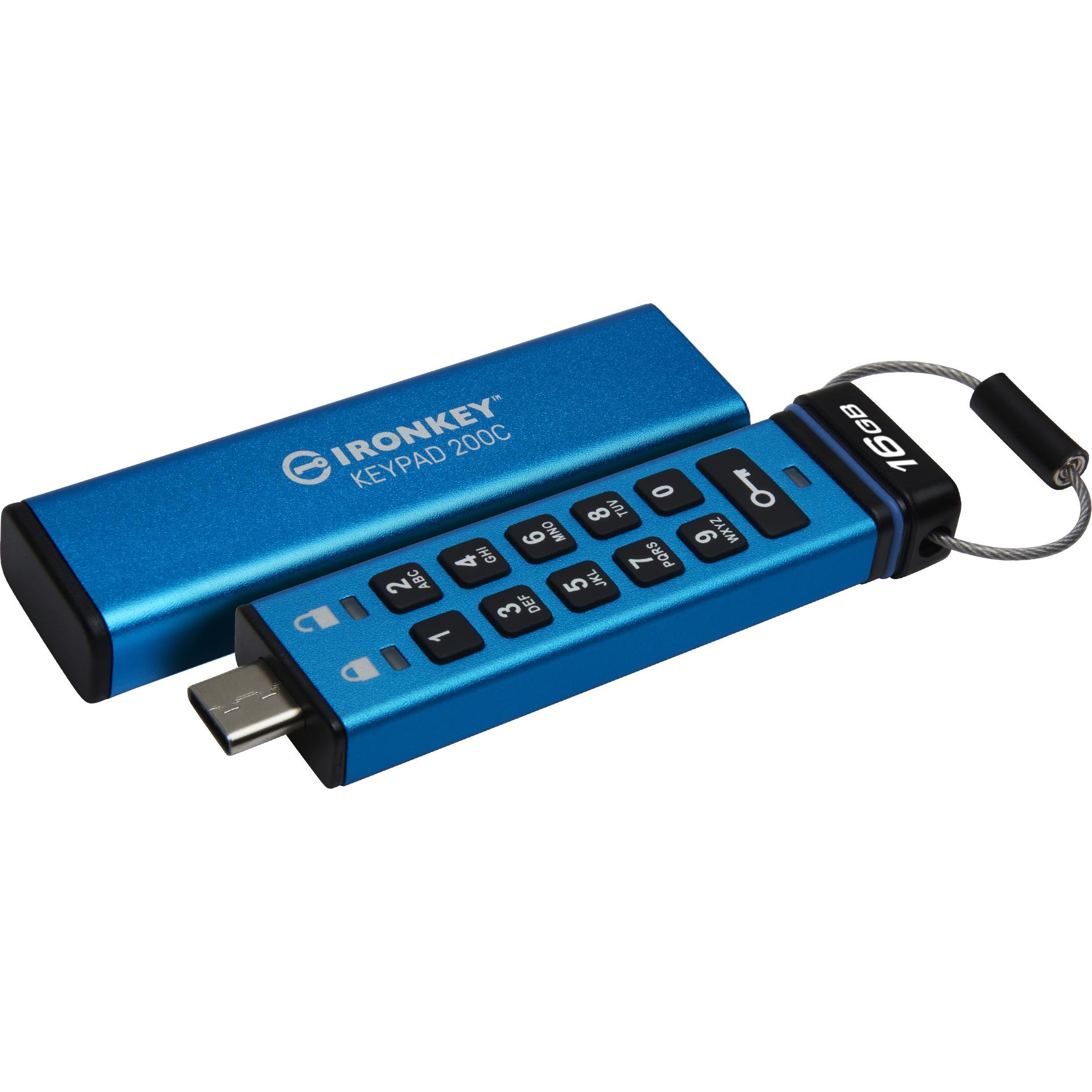 Kingston IronKey Keypad 200C (16 GB, USB-C), USB Stick, Blau