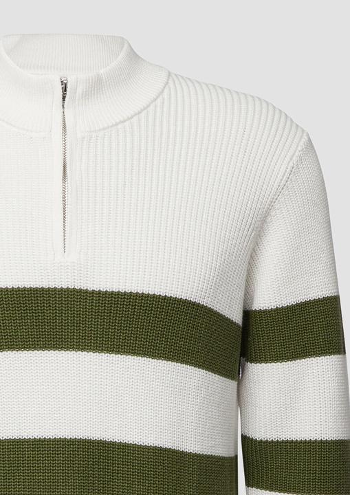 Produktbild s.Oliver Strickpullover Gestreifter Baumwoll-Strickpullover mit Troyer-Kragen (M)