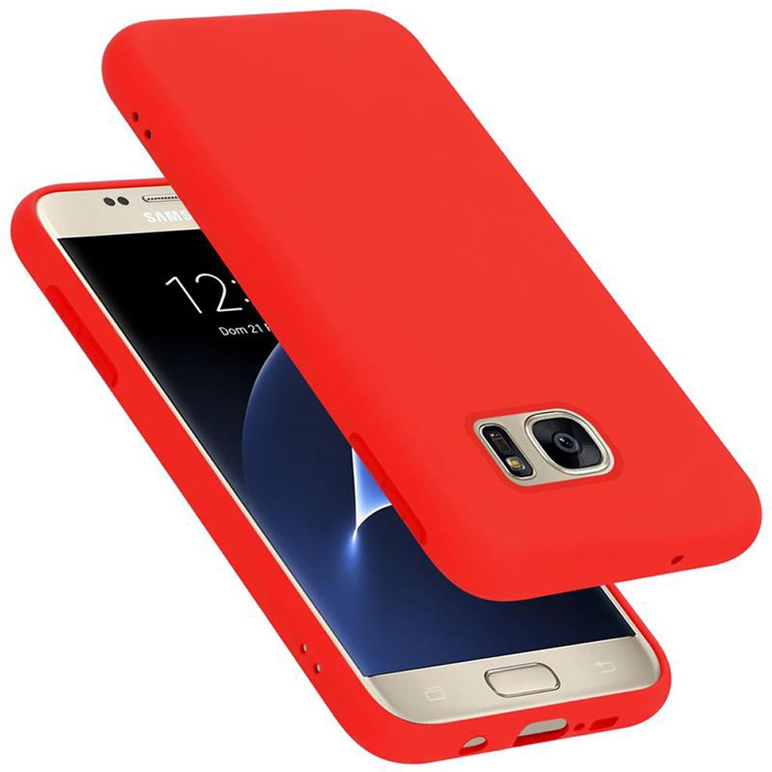Cadorabo TPU Liquid Silicone Case Cover (Samsung Galaxy S7), Smartphone Hülle, Rot