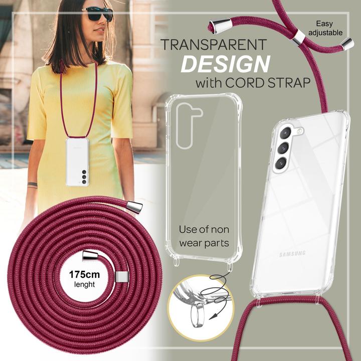 Actual product image Nalia Clear hybrid case with chain to hang around the neck