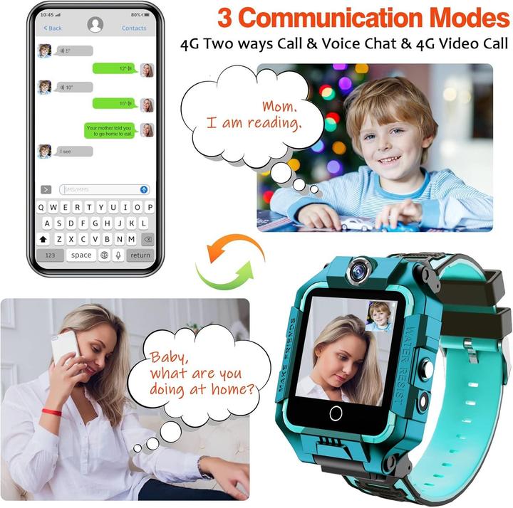 Produktbild Eleoption 4G GPS-Smartwatch für Kinder mit Kamera, Videoanrufen, SOS und wasserdicht (45 mm, 4G)