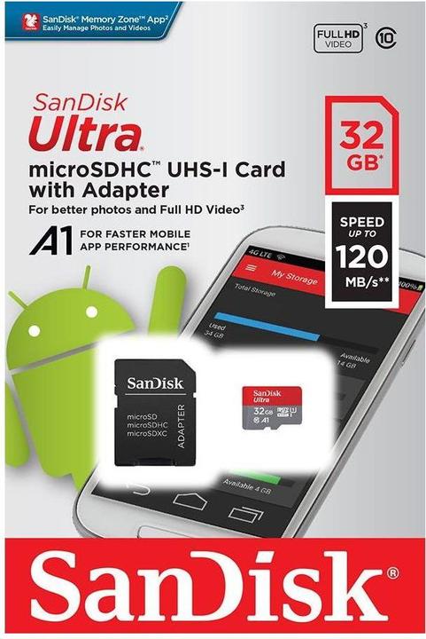 Produktbild Sandisk Ultra mit Adapter (32 GB, microSDHC, U1, UHS-I)