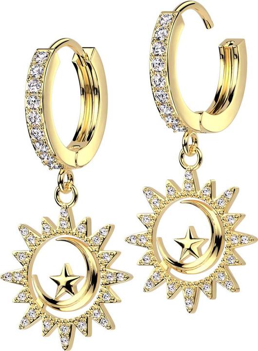 Immagine prodotto Star Piercing Ohrring zum Klappen vergoldet Kristalle silber Anhänger Mond und Stern (Acciaio chirurgico 316L, Ottone)