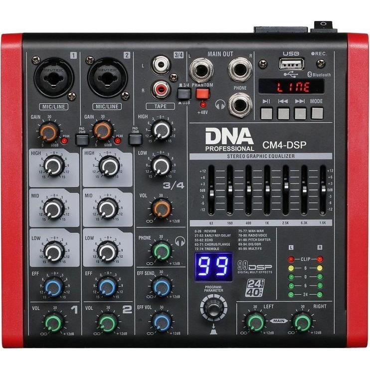 No Name DNA CM4-DSP USB MP3 Bluetooth Phantom Audio Mischpult, Mixer audio, Rosso, Nero, Grigio