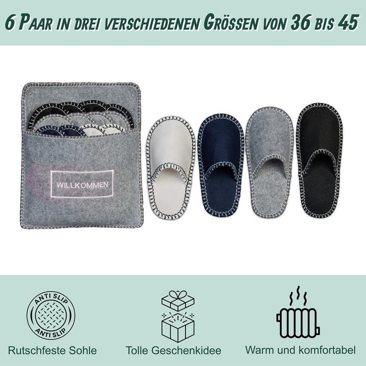 Produktbild Relaxdays 6 Paar Gästehausschuhe aus Filz (37, 39, 40)
