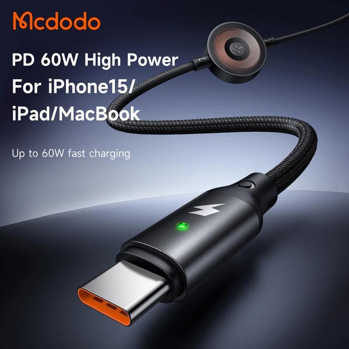 Image du produit Mcdodo 2 en 1 Set USB-C vers USB-C Câble de charge & chargeur sans fil pour Apple Watch (1.50 m, USB 3.2 Gen 1, 60 W)