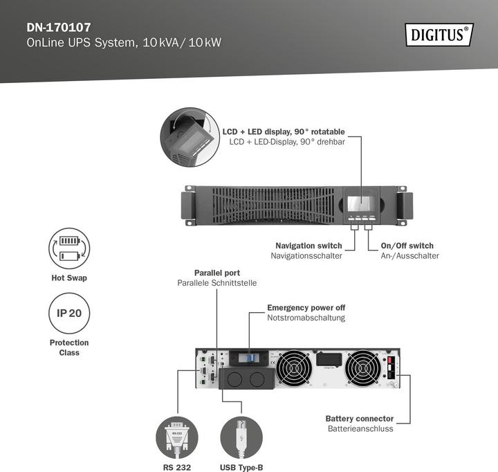 Produktbild Digitus Online-USV-Modul DN-170107, 10000 VA (10000 VA, 10000 W, Online-Doppelwandler USV)