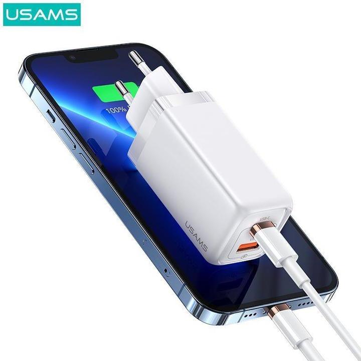 Actual product image Usams Ład. siec. 1xUSB-C+1xUSB T47 65W PD Fast Charging Super Si biały/white CC153TC02 (US-CC153) (65 W)