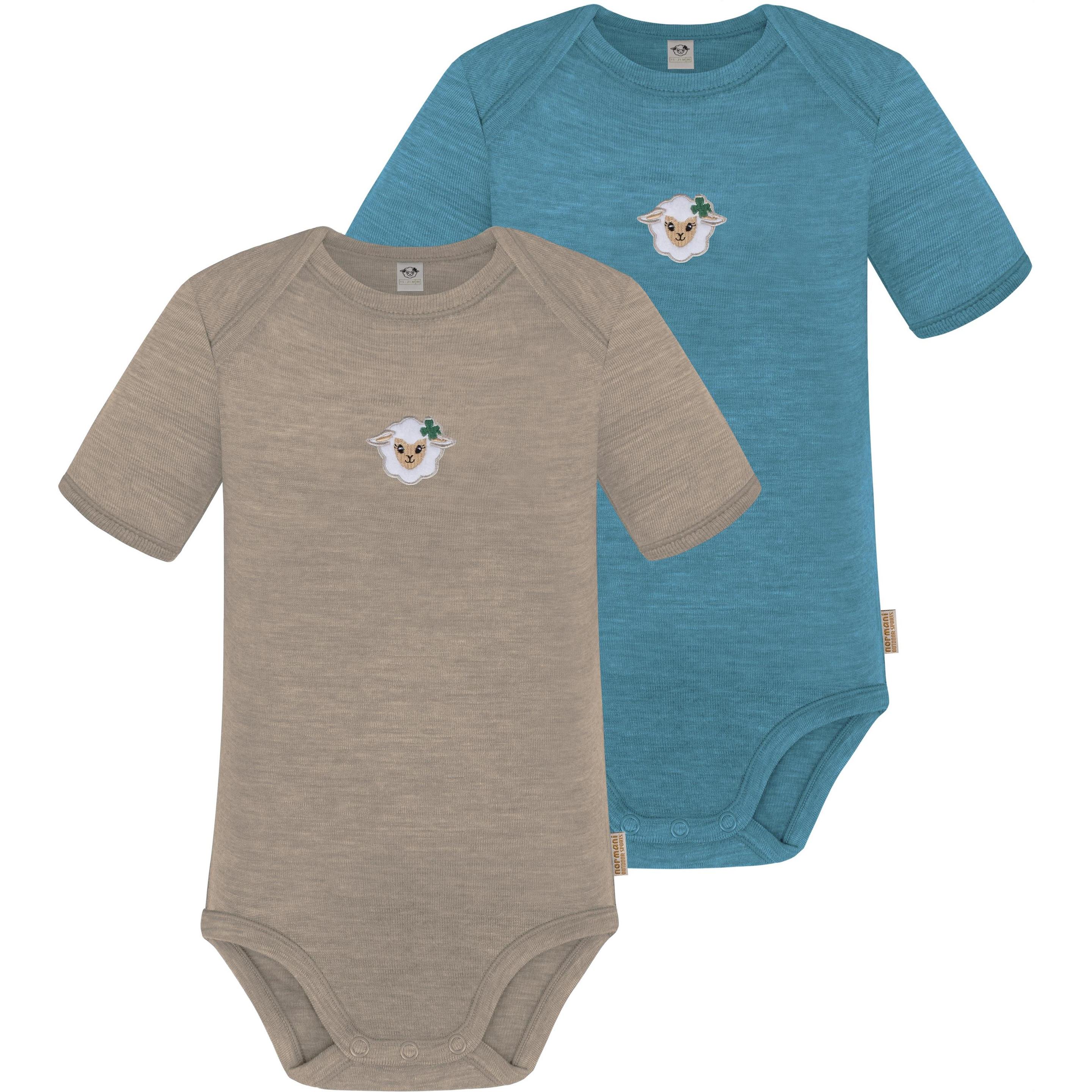 Normani, Herren, Body, 2er Set Baby Merino Body Kurzarm „Tauranga" - 9293, Beige, (80)