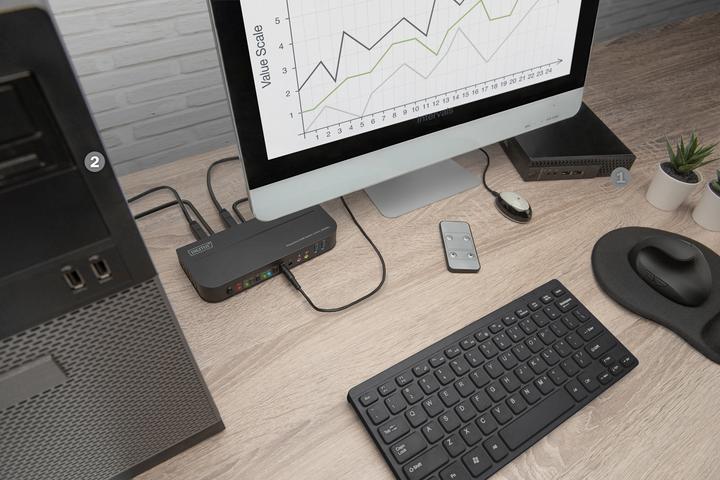 Produktbild Digitus KVM-Switch, 2-Port, 4K60Hz, 2 x DP in, 1 x DP/HDMI out
