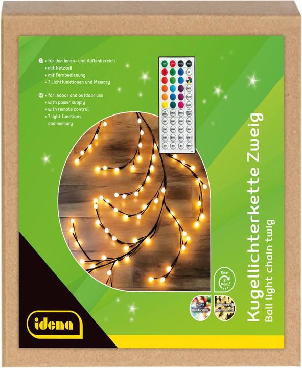 Actual product image Idena LED ball light chain brown twigs remote control memory warm white/RGB 7m 120 LED indoor/outdoor (7 m)