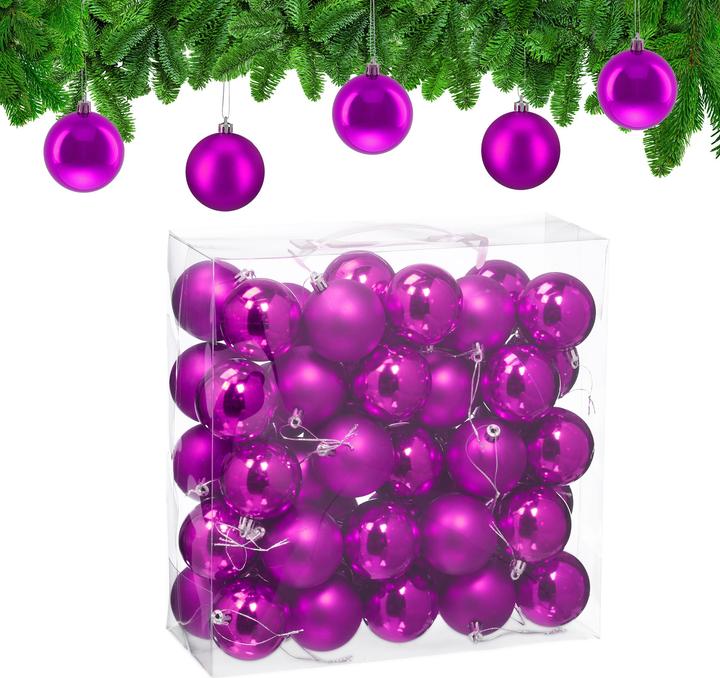 Actual product image Relaxdays - Weihnachtskugeln 50er Set, Pink/ Silber, 7 x 6 cm (50 -part)