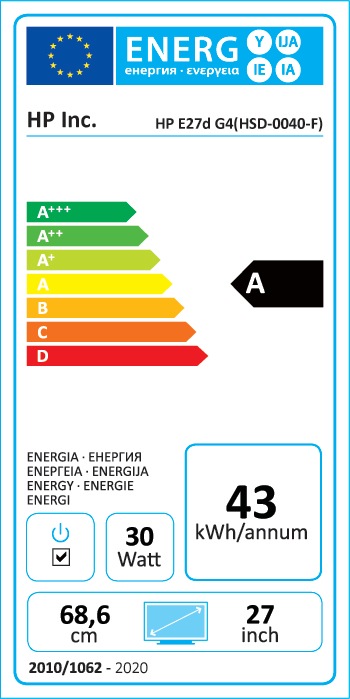 Energy Label HP E27d G4 (2560 x 1440 pixels, 27")