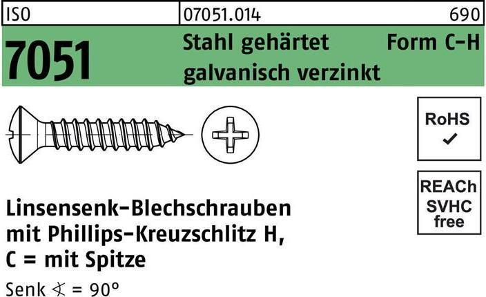Produktbild Blechschraube ISO 7051 LISEKO m.Spitze/Kreuzschlitz-PH 2,9x 13 -C-H Stahl gehärtet galvanisch ver... (2000 Schrauben pro Stück)