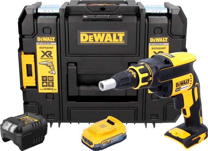 Produktbild DeWalt DCF 620 E1T Akku Trockenbauschrauber 18 V 30 Nm Brushless + 1x Powerstack Akku 1,7 Ah +