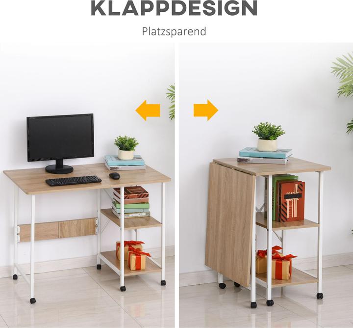 Produktbild Homcom Schreibtisch einklappbar und auf Rollen (107 x 55 x 76 cm)