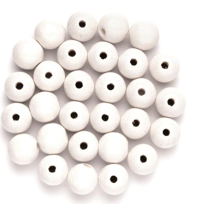 Glorex Perles bois 12mm 28pcs blanc FSC