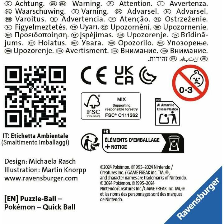 Valori nutrizionali e ingredienti Ravensburger Puzzle ball Pokémon Flottball (54 pezzi)