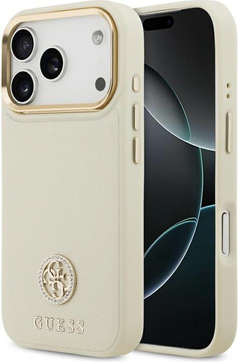 Productafbeelding Guess - Grained Strass Logo MagSafe (GUHMP17LPGCRMDEE) - iPhone 17 Pro - Beige (Apple iPhone 17 Pro)