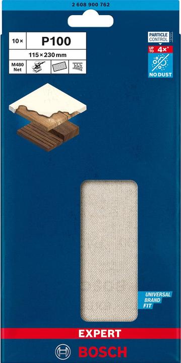 Immagine prodotto Bosch Professional Zubehör EXPERT M480 Rete di levigatura per levigatrici orbitali, 115 x 230 mm, G 100, 10 pezzi. (100)
