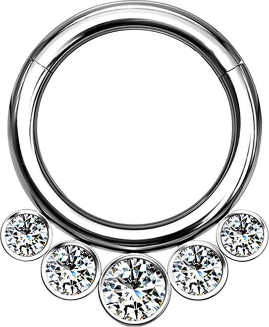 Immagine prodotto Star Piercing Anello a micro segmenti incernierato in argento con cinque cristalli (Titanio, senza ottone)