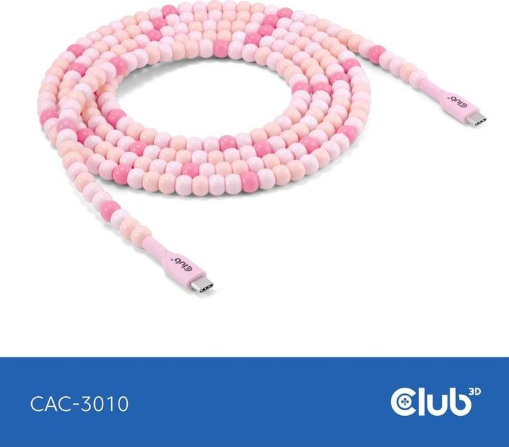 Actual product image Club 3D Club3D Lifestyle USB-C Perlen-Kabel PD60W, rosa (2 m, USB 2.0, 60 W)