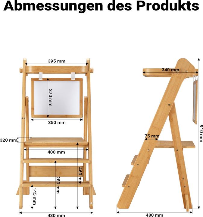 Wiltec Kinderstuhl Lernturm 43x48x91cm Bambus klappbar Lernstuhl Stehstuhl